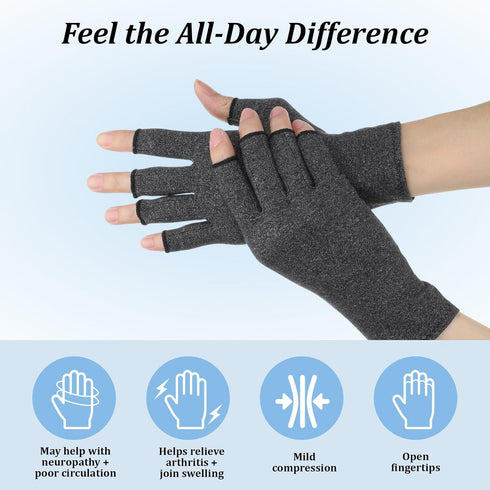Quilax 7.9 3.1 Fingerless Compression Gloves, x Gray Compression Glove for Women or Men, Comfortable Finger Gloves