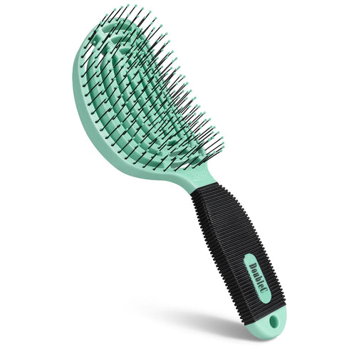 NuWay 4HAIR Double Curved Detangling Brush, U.S. Patented, Hair Dryer Safe, Mint Green