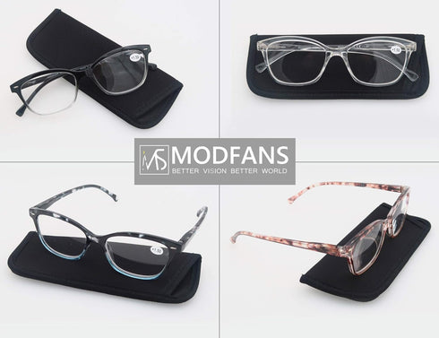 MODFANS Women Reading Glasses 1.0, 4 Pair Stylish Readers with Comfort Spring Hinge, Pouch Included