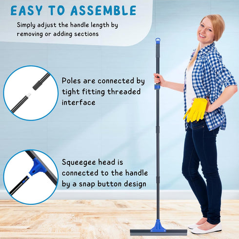 Floor Squeegee with Long Handle 59'', Heavy Duty 18" Rubber Broom for Concrete, Bathroom Tile, Garage Cleaning