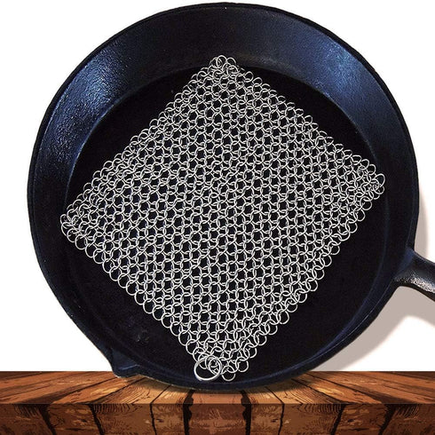 Washieldz Stainless-Steel Cast Iron Skillet Cleaner, Premium Chainmail Scrubber with Hanging Ring 6"x8" Square (Pack of