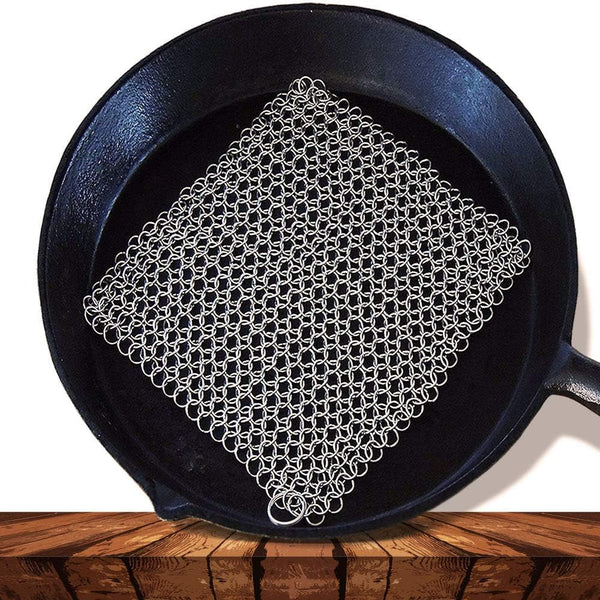 Washieldz Stainless-Steel Cast Iron Skillet Cleaner, Premium Chainmail Scrubber with Hanging Ring 6"x8" Square (Pack of