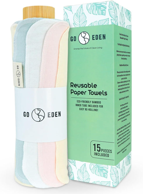 Reusable Paper Towels, 15 Pieces Pack of Washable & Paperless Towels, 100% Cotton, Highly Absorbent for Kitchen