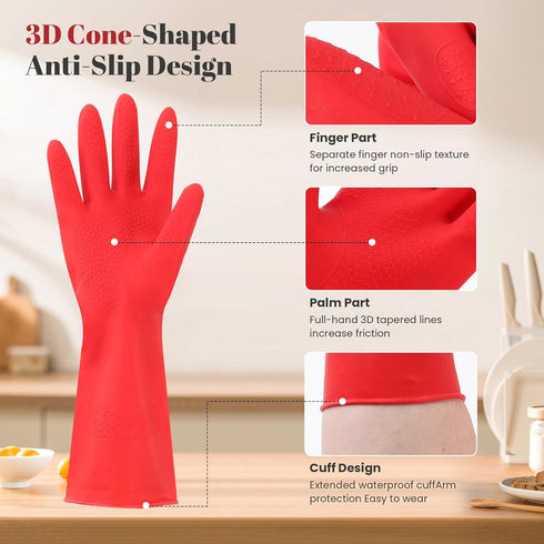 Rubber Cleaning Gloves for Dishwashing, 6 Pairs Kitchen Gloves for Washing Dishes, Reusable Household Gloves