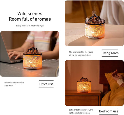 Segrehy 5V 180ml Volcano Diffuser Essential Oil Humidifier Relaxing Auto Shutoff Warm Atmosphere Flame Mist