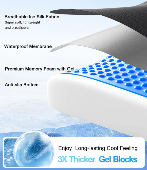 Csangpdg Wheelchair Seat Cushions Cooling, Ergonomic Seat Cushion, Waterproof Silk Fabric, Memory Foam Cooling Gel