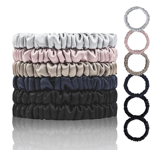 Silk Hair Ties - 22 Momme 100% Pure Mulberry Silk Scrunchies for Hair Sleep, 6 Pack (Black*2, Navy*1, Lotus Pink*1,