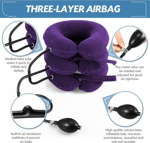 Neck Stretcher, Adjustable Cervical Traction Device for Neck Pain Relief, Inflatable Neck Brace for Home Use (Purple)