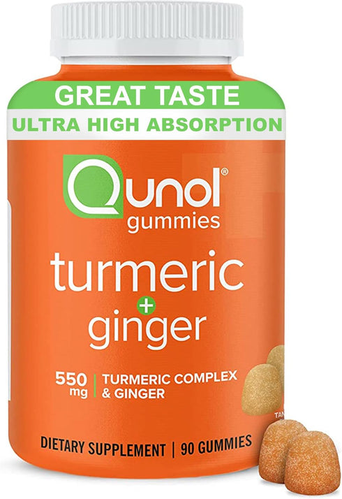 Qunol Turmeric and Ginger Gummies, 90 Count - Vegan, Gluten Free Joint Support Supplement with Ultra High Absorption