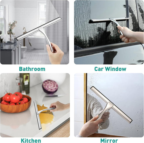 Shower Squeegee for Glass Doors, 10-Inch Sliver Squeegee for Shower Doors, Mirrors, Windows with Hooks