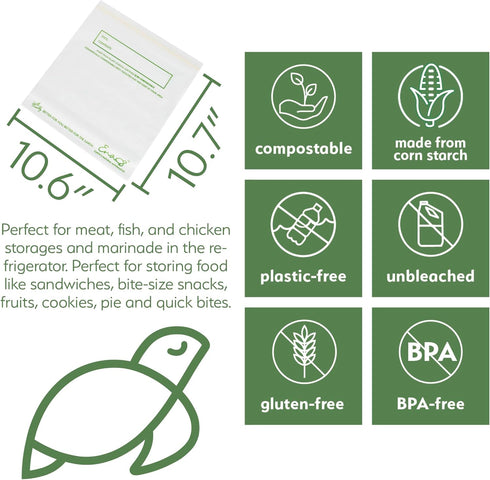 100% Compostable Food Storage Bags, 50 Pack, Gallon, Eco-Friendly Freezer Bags, Resealable, Heavy-Duty, Off-White