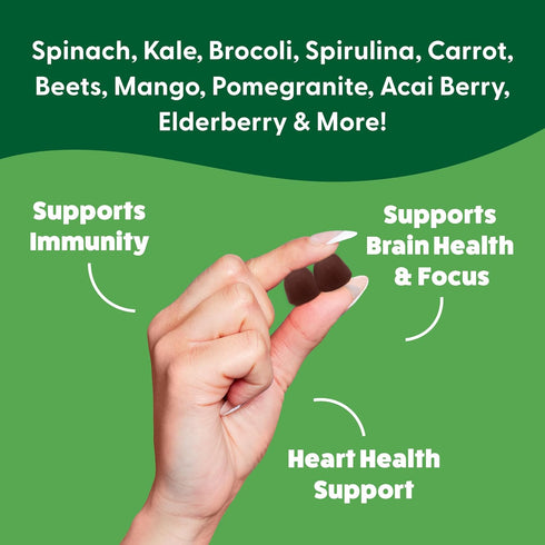 Gummies Immunity 60 Gummies Super Greens - Green Superfoods Supplement with Spinach, Broccoli, Kale, Beet Root