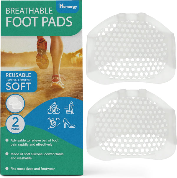 Homergy Metatarsal Foot Pads for Pain Relief - 4 Pack Soft Gel Reusable Sleeve Pads, Forefoot Cushioning Supports for