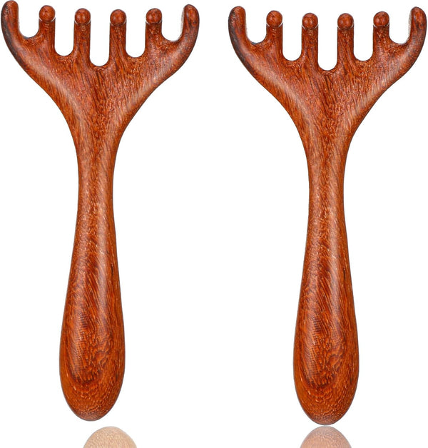 Tweruna 2 PCS Wood Scalp Massager, Wooden Massage Comb 6 Claws, Wood Head