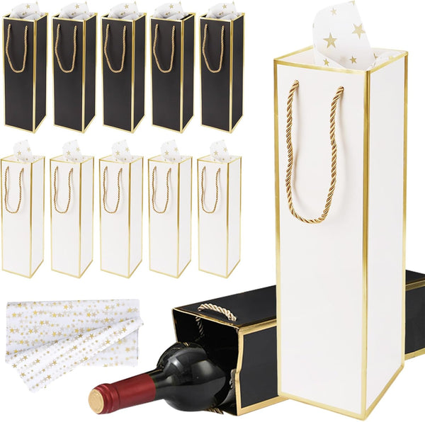 WCHOSOZH 12Pcs Wine Gift Bags, Wine Bottle Gift Bag with Tissue Paper,