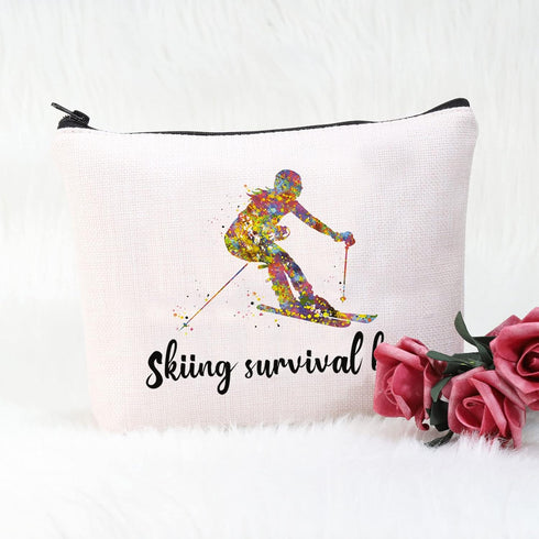 POFULL Skiing Bag, Skiing Team Gifts, Survival Kit for Ski Lover Enthusiasts Cosmetic Bag