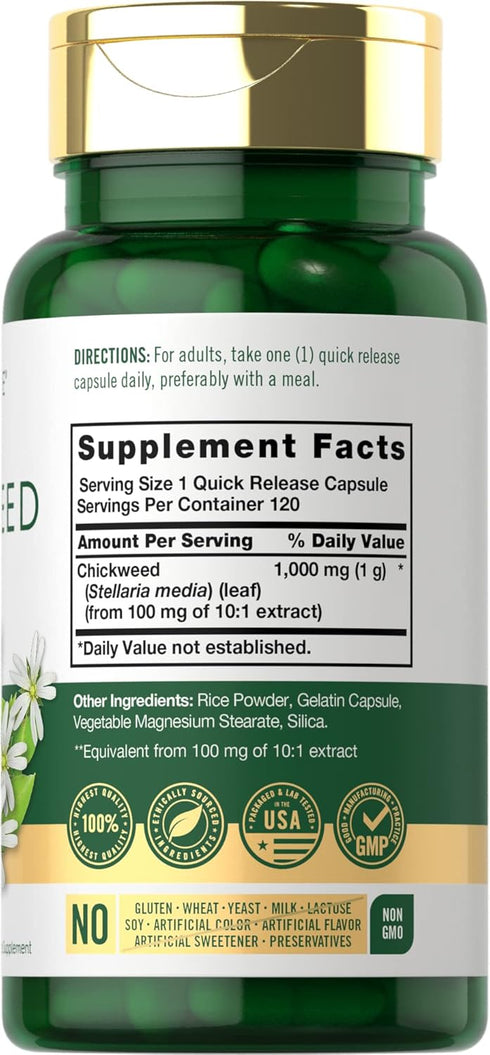 Carlyle Chickweed Capsules | 1,000mg | 120 Count | Non-GMO, Gluten Free Extract | Herbal Supplement