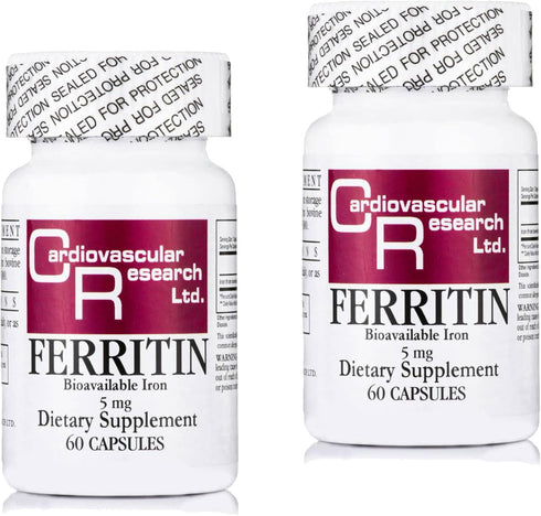 Cardiovascular Research Ferritin Iron Supplement for Women and Men, 5 mg 120 Capsules - 2 Pack Saver