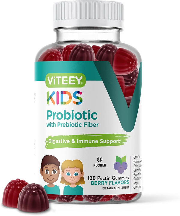Probiotic Gummies for Kids - 2 Billion CFUs - Digestive Health Support, Vegan, Chewable Berry Flavor