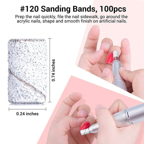 MelodySusie 300 Pcs Professional Sanding Bands with Mandrel, 80 Coarse, 120 Medium, 180 Fine Grit Nail Drill Bits