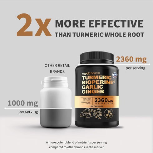 4-in-1 Turmeric and Garlic Supplements - 2360 mg Turmeric Ginger Root Capsules with Garlic for Joint, Digestion &