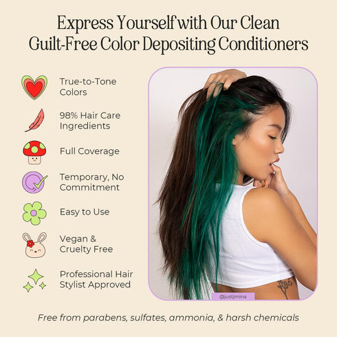 INH Semi Permanent Hair Color | Color Depositing Conditioner | Emerald Green Hair Dye, No Bleach & No Peroxide, 6oz