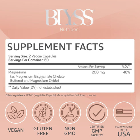 Magnesium Bisglycinate Capsules for Women - 200mg Chelated Magnesium for Maximum Absorption - Glycinate Magnesium for Sleep & Mood Support - Magnesium Supplements for Muscle Cramps