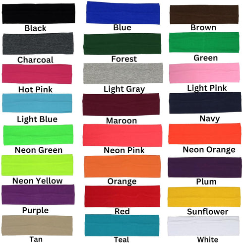 Kenz Laurenz Soft and Stretchy Elastic Cotton Headbands, Pack of 12, Black.