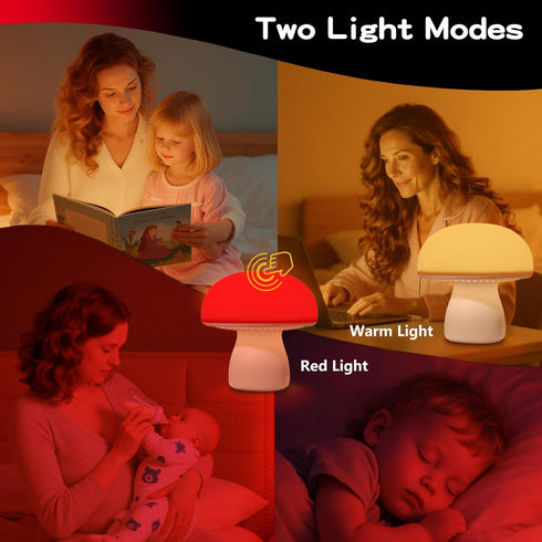 illuwise Dimmable 630nm Red Night Light, Mushroom Lamp for Sleep & Relaxation, Red Light with Timer, Touch Control