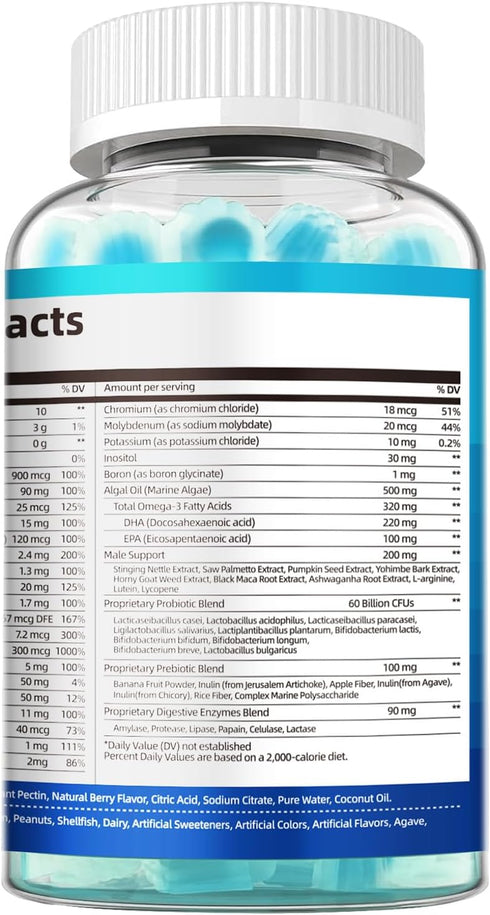 Gummies w/Omega-3, Migcopat Multivitamin for Men, Mens Multivitamins Probiotics, Inositol, Folate, Biotin, Zinc