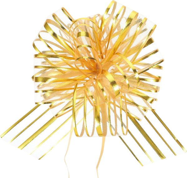 Macuezu 6 PCS Gold Pull Bows, 6 Inches Gold Bow for Gift Wrapping,