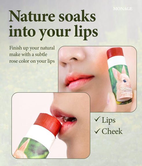 MONAGE Korea Vegan Tinted Lip Balm, 0.38 Ounce Natural Red Lip Care & Moisturizer for Dry, Cracked Lips & Cheek