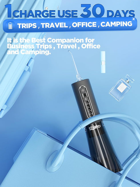 WELLFINE Water Dental Flosser Teeth Pick, 4 Modes Cordless Oral Irrigator, 300ML Portable and Rechargeable