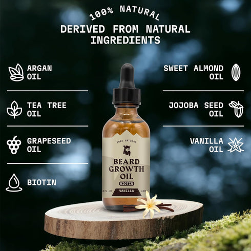 Striking Viking Beard Growth Kit, Beard Growth Oil with Roller for Thickening and Conditioning, Vanilla 2 Fl Oz