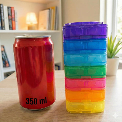 Leezaule 4 7 4 Pill Organizer Times A Day Days Stackable Twist-Lock Rainbow Color-Coded Compartments Per Day