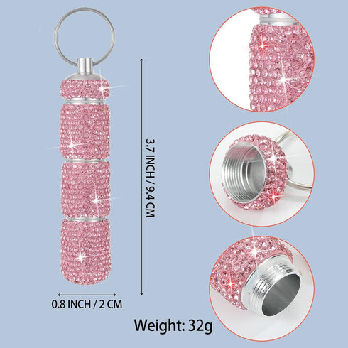 Bling Portable Travel Pill Case, Rhinestone Waterproof Small Pill Holder with Keychain, Cute Mini Storage Box for