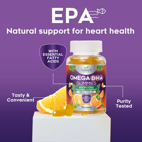 Omega 3 Fish Oil Gummies, 60 Gummies | Triple Strength with High Absorption EPA & DHA Fatty Acids