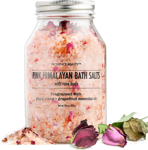 Pink Himalayan Bath Salt with Rose Petals, 100% Natural Aromatherapy, Ylang Ylang Grapefruit Essential Oil Bath Salts