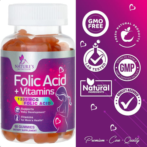 Prenatal Gummy Vitamins for Women with Folic Acid, Vitamin A, C, D3, B12 & B6, 60 Gummies