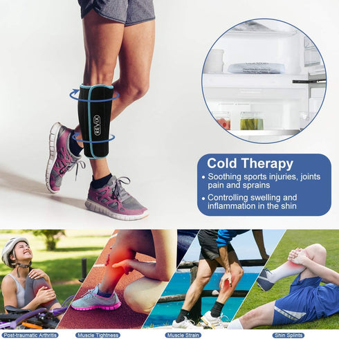 REVIX Shin Splint Ice Pack, Reusable Leg Ice Pack Wrap for Cold Therapy, Compression Sleeve for Leg Pain Relief Support