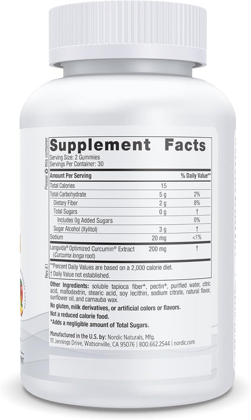 Nordic Naturals Zero Sugar Curcumin Gummies, Mango - 60 Gummies - 200 mg Optimized Curcumin Extract - Antioxidant