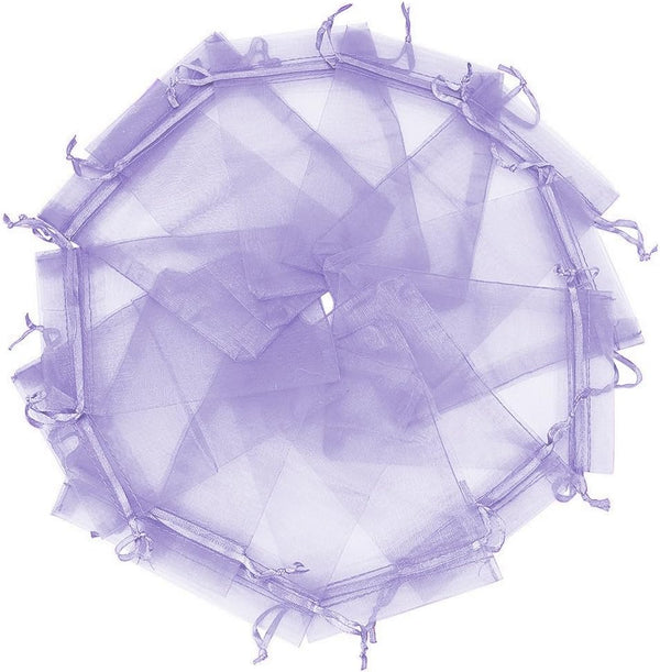 Wudygirl 100pcs Lavender Sheer Organza Bags 5 x 7 Inch Drawstring for Jewelry, Lipstick, Favors