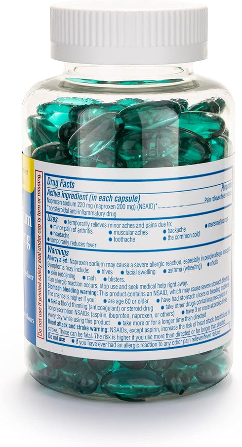 Naproxen Sodium 220 Mg Liquid Gels, Pain Reliever and Fever Reducer, 180 Count