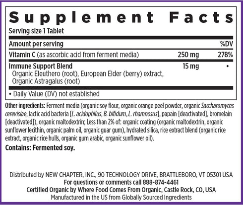 Immune 60 Count New Chapter Fermented Vitamin C + Elderberry, ONE Daily for Support & Collagen Protection, Made