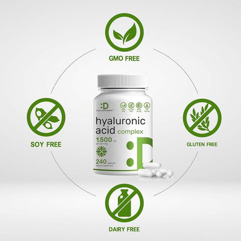 Deal Supplement Hyaluronic Acid 1,500mg – 240 Capsules with MSM & Vitamin C – Non-GMO Plant Based HA