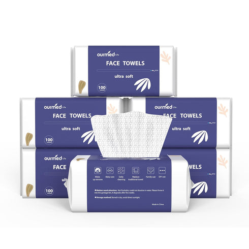 Ourmed Life Face Towels, Disposable Biodegradable Clean Facial Wash Cloth for Sensitive Skin, 600 Count