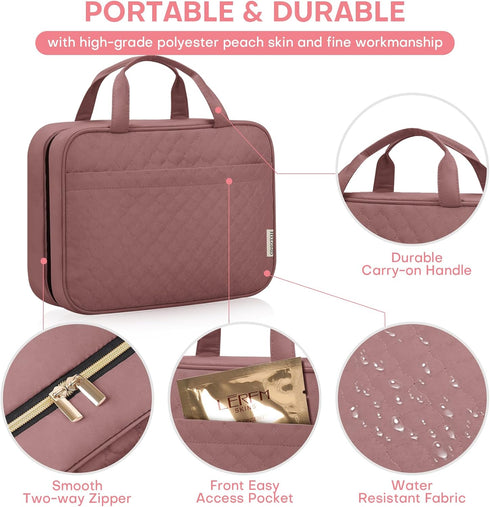 Travel Toiletry Bag for Women, Portable Makeup Cosmetic Organizer with Hanging Hook, 3 in 1 Packing Organizer