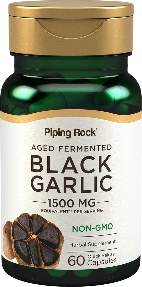 Piping Rock Black Garlic Supplement 1500mg | 60 Capsules | Aged and Fermented | Non-GMO, Gluten Free