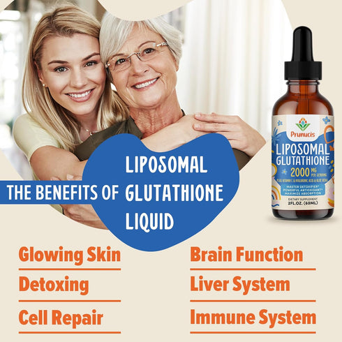 2000MG Liposomal Glutathione Liquid, 2 FL.OZ - 98% Absorption Active L-Glutathione Antioxidant Supplement