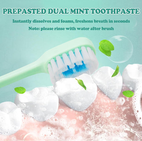 5-in-1 Travel Toothbrush Set - Prepasted Mini Toothbrushes with Toothpaste, Tongue Scrapers, Floss, Pick, Mint, 12 Pack